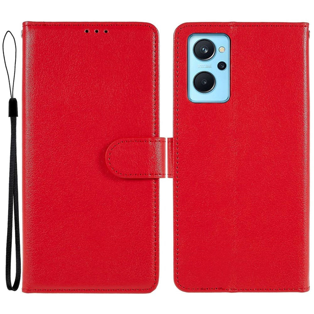 Oppo A76 / Realme 9i Leather Flip Cover m. Lommebok- og stativfunksjon - rød