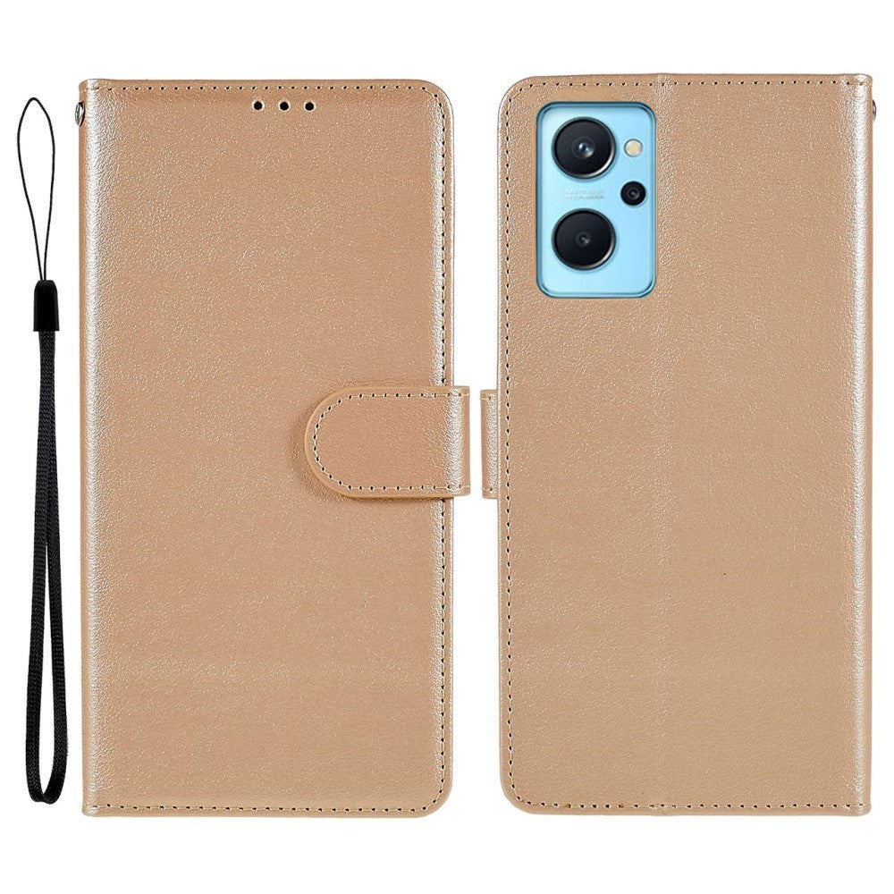 Oppo A76 / Realme 9i Leather Flip Cover m. Lommebok- og stativfunksjon - Gull