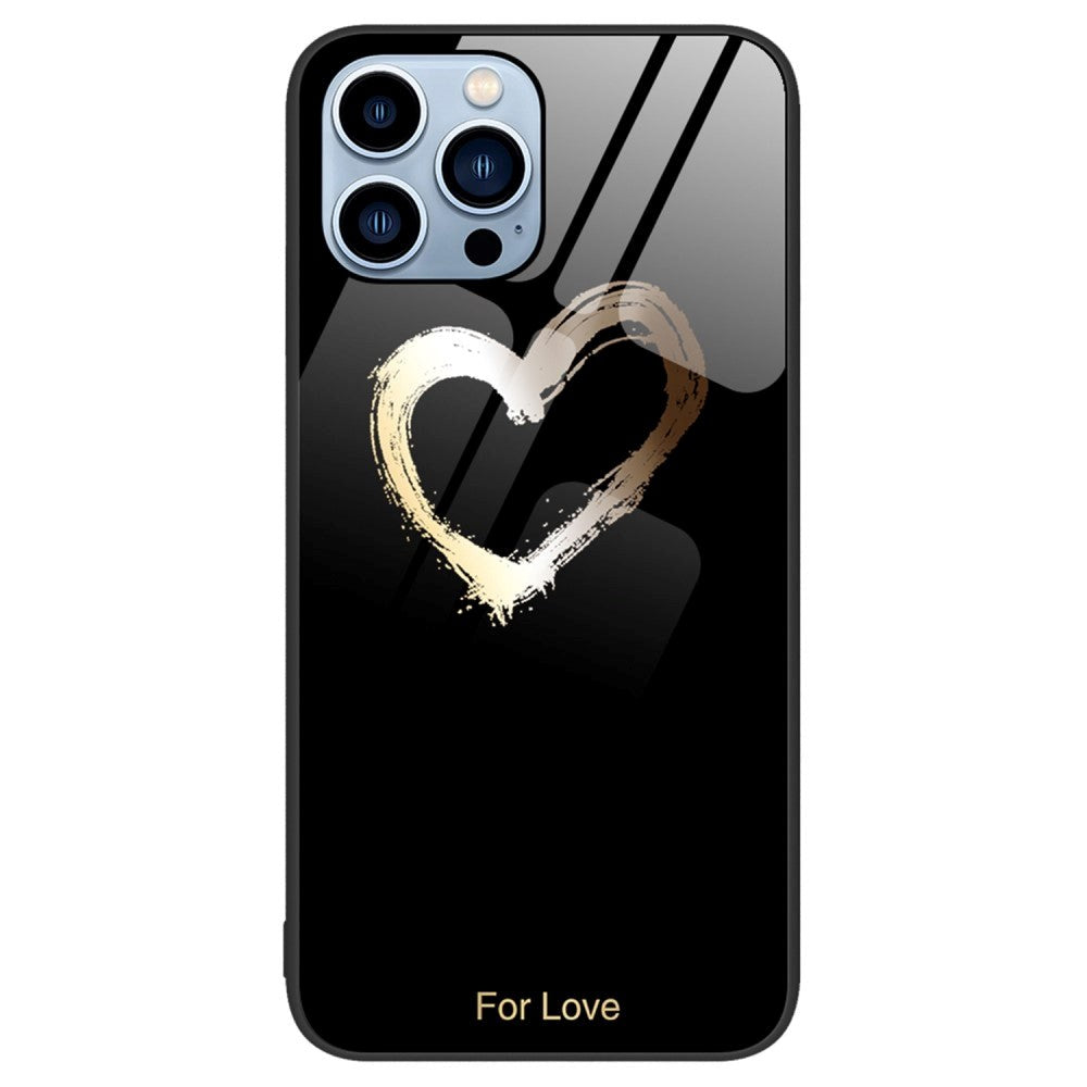 iPhone 14 Pro Bakdeksel m. Glass Back - For Love - Svart