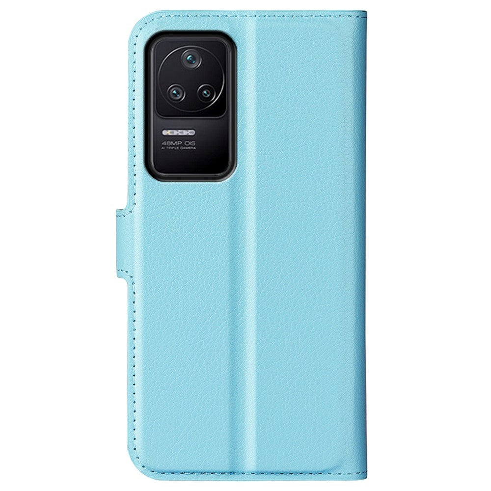 Xiaomi Poco F4 Litchi Leather Flip Cover m. Lommebok - Lyseblå