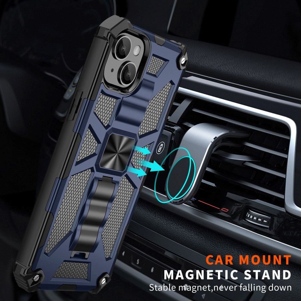 iPhone 14 Hybrid Håndværker Bagside Cover m. Kickstand & Magnet - Blå