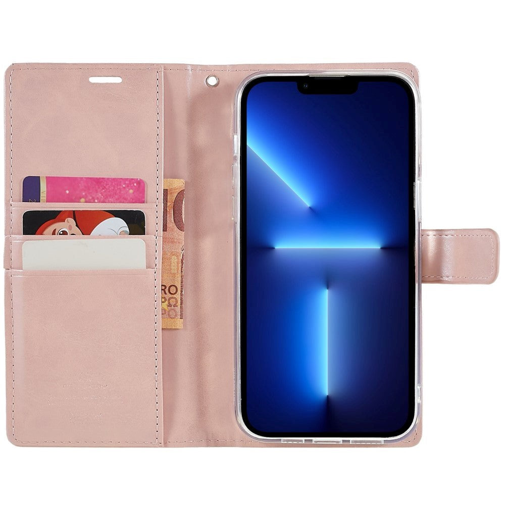 iPhone 14 Pro GOOSPERY Blue Moon Leather Flip Cover m. Lommebok - Rosa