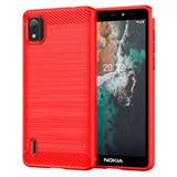 Nokia C2 2nd Edition Mofi Brushed Carbon Fiber Fleksibelt Plastik Bagside Cover - Rød