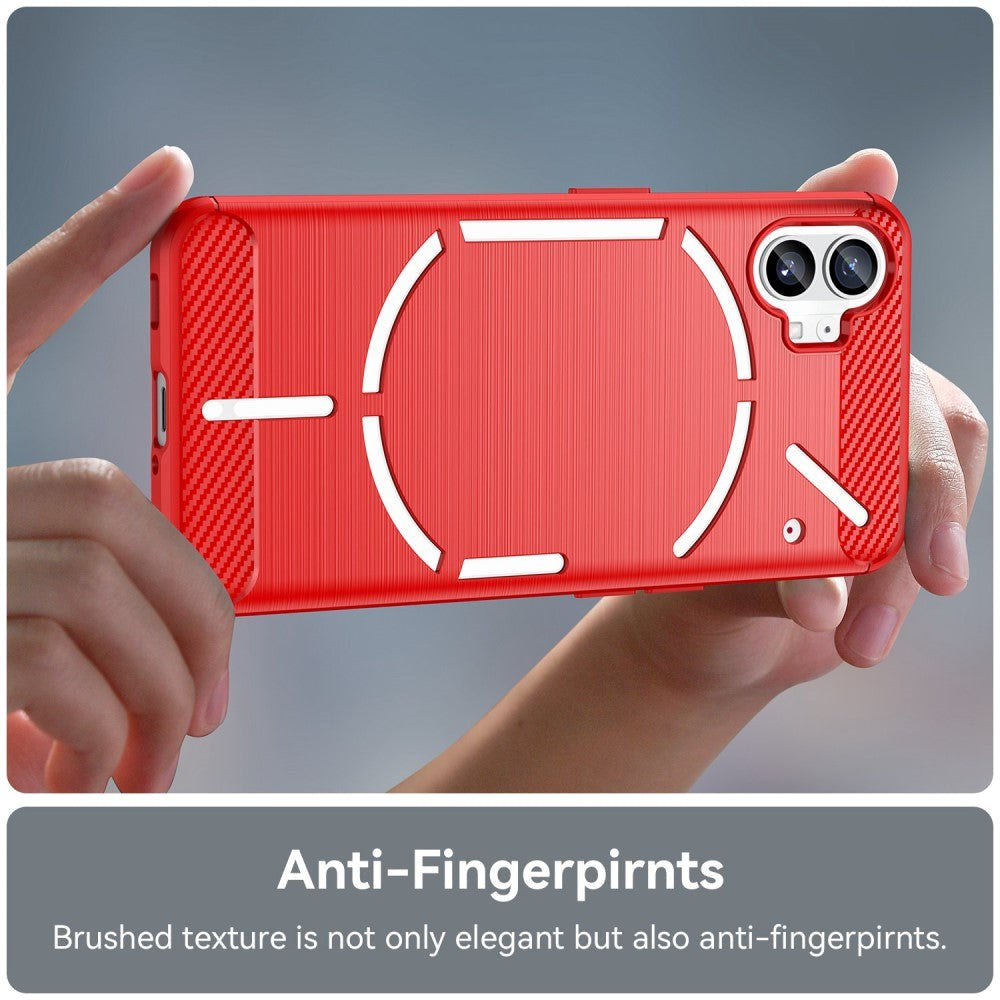 Ingenting Telefon (1) Børstet karbonfiber fleksibelt plastbakdeksel - rød