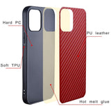 iPhone 14 Hybrid Læder / Plastik Bagside Cover m. Carbon Tekstur - Kaffe