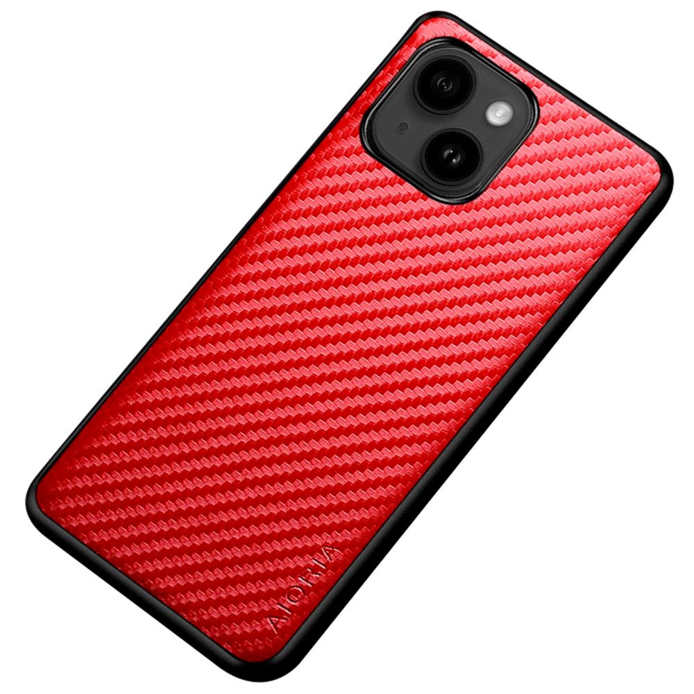 iPhone 14 Plus Hybrid Plastic Bakdeksel m. Carbon Design - Rød