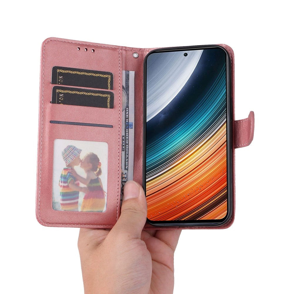 Xiaomi Poco F4 Leather Flip Cover m. Lommebok og stropp - Rose gull