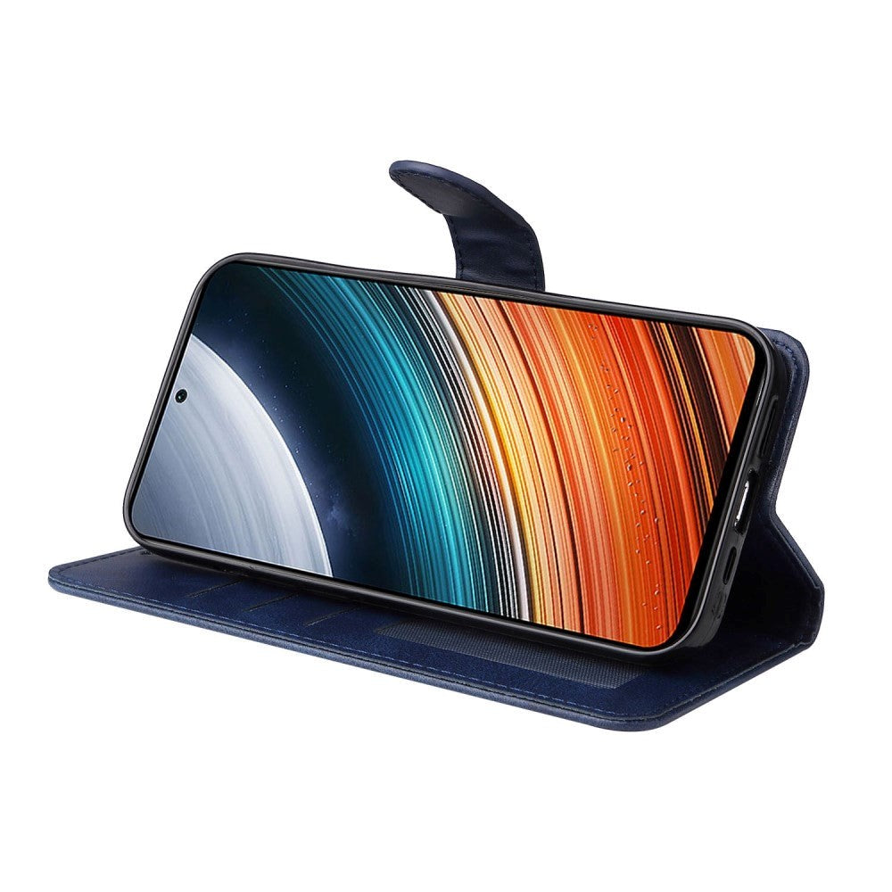 Xiaomi Poco F4 Leather Flip Cover m. Lommebok og stropp - blå