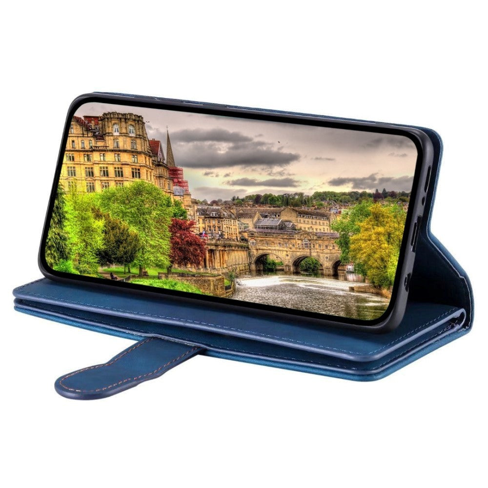 iPhone 14 Leather Flip Cover m. Lommebok og magnetlås - blå