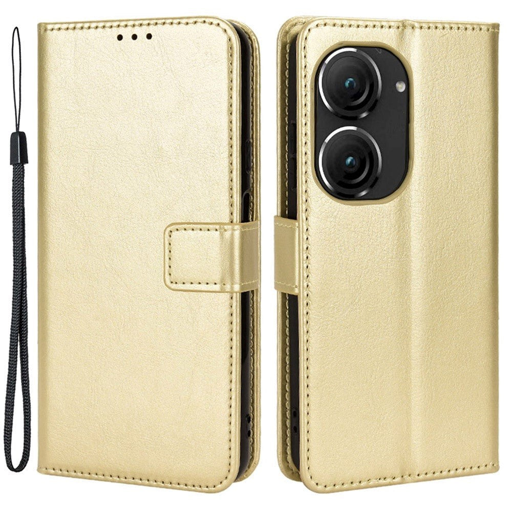 Asus Zenfone 10 / 9 Leather Flip Cover m. Lommebok og stativfunksjon - Gull