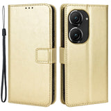 Asus Zenfone 10 / 9 Leather Flip Cover m. Lommebok og stativfunksjon - Gull