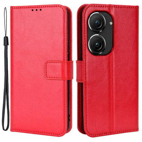 Asus Zenfone 10 / 9 Leather Flip Cover m. Lommebok og stativfunksjon - rød