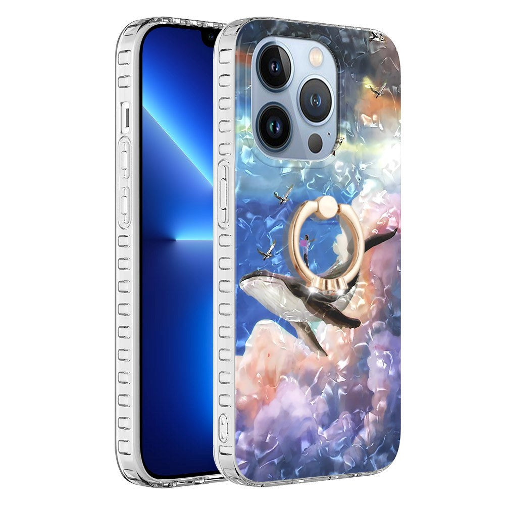 iPhone 14 Pro fleksibelt plastdeksel m. Ring- og stativfunksjon - Hval