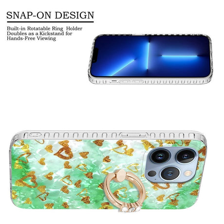 iPhone 14 Pro Max fleksibelt plastdeksel m. Ring- og stativfunksjon - Gullhjerter