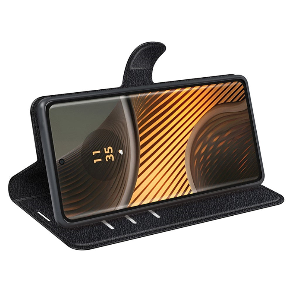 EIDERWOOD Motorola Edge 50 Ultra Litchi Leather Flip Cover m. Lommebok - Svart