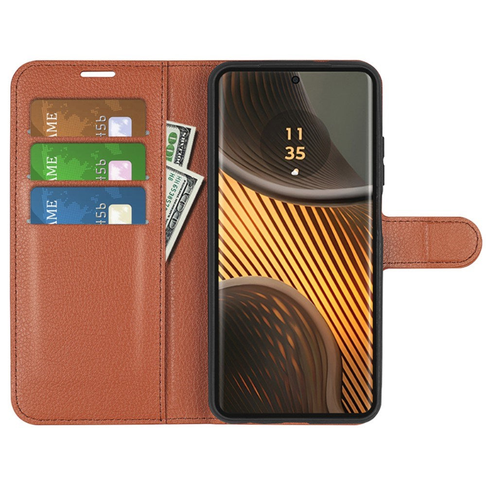 EIDERWOOD Motorola Edge 50 Ultra Litchi Leather Flip Cover m. Lommebok - Brun