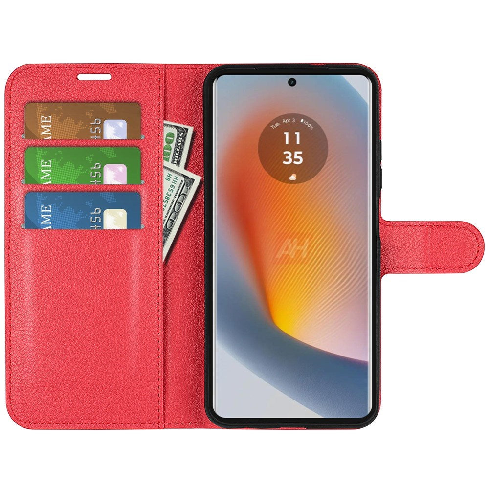 EIDERWOOD Motorola Edge 50 Fusion Litchi Leather Flip Cover m. Lommebok - Rød