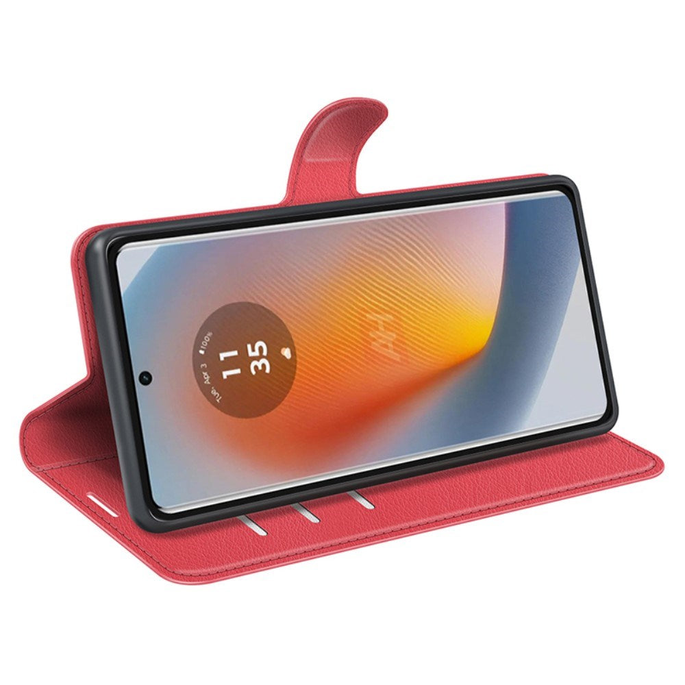 EIDERWOOD Motorola Edge 50 Fusion Litchi Leather Flip Cover m. Lommebok - Rød