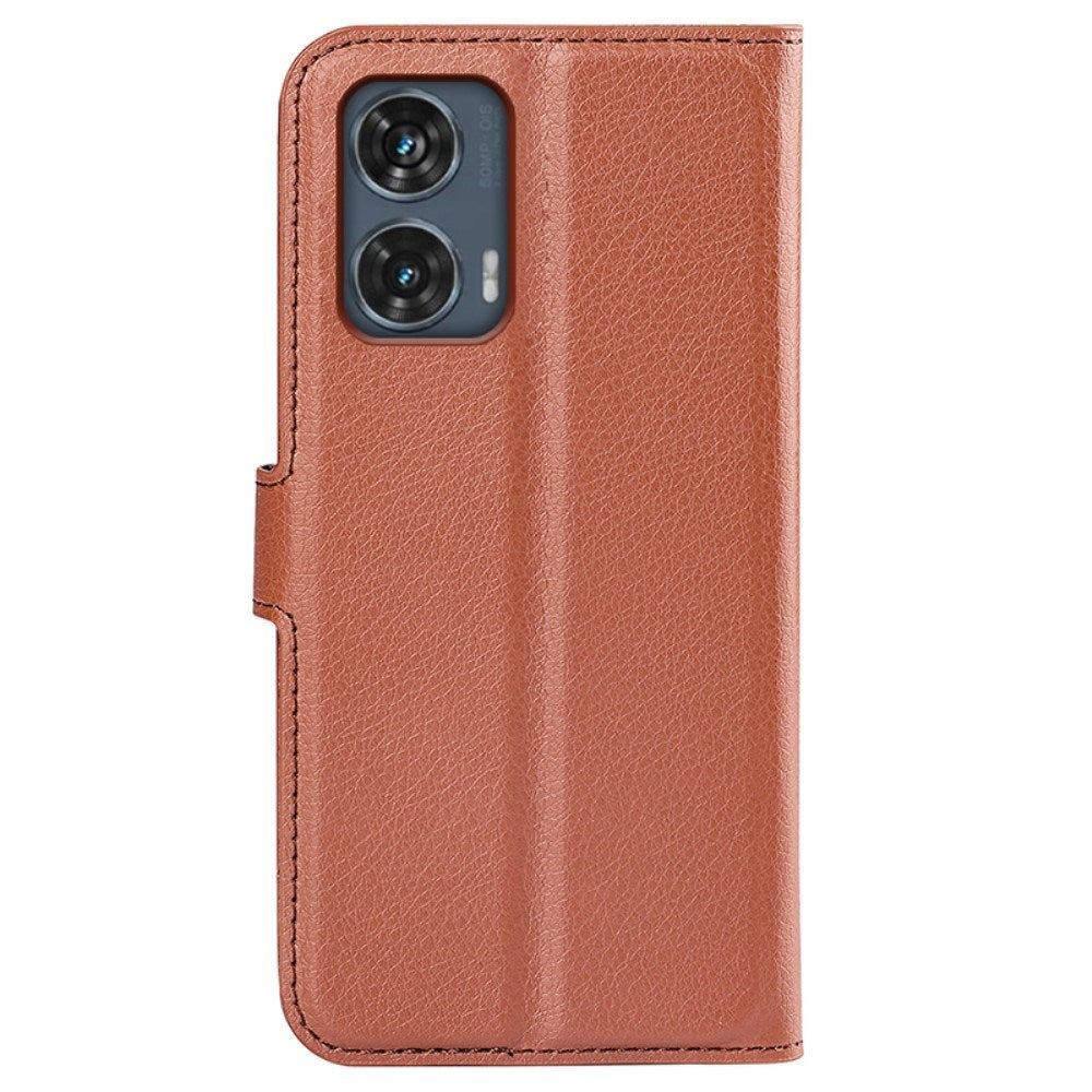 EIDERWOOD Motorola Edge 50 Fusion Litchi Leather Flip Cover m. Lommebok - Brun
