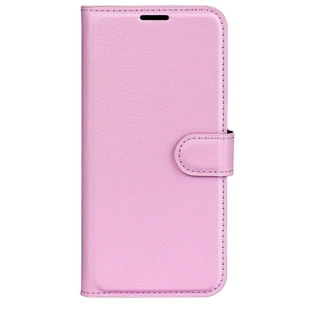 EIDERWOOD iPhone 16 Plus Litchi Leather Flip Cover m. Lommebok - Rosa