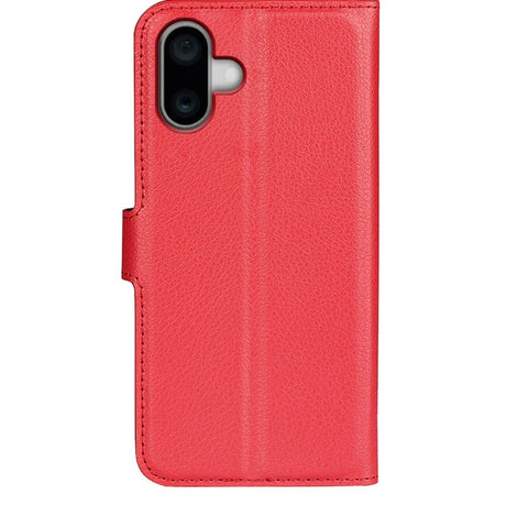 EIDERWOOD iPhone 16 Plus Litchi Leather Flip Cover m. Lommebok - Rød
