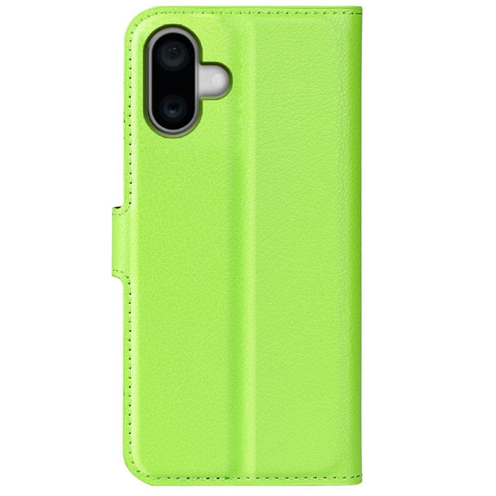 EIDERWOOD iPhone 16 Plus Litchi Leather Flip Cover m. Lommebok - Grønn