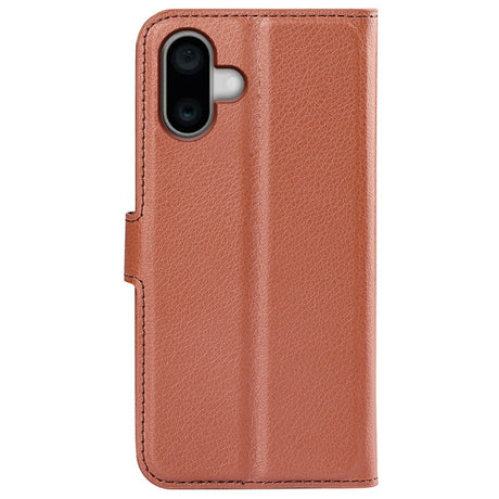 EIDERWOOD iPhone 16 Plus Litchi Leather Flip Cover m. Lommebok - Brun