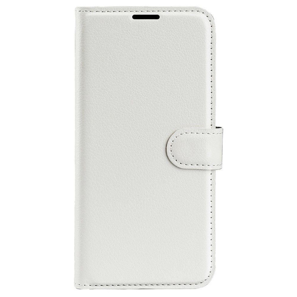 EIDERWOOD iPhone 16 Litchi Leather Flip Cover m. Lommebok - Hvit