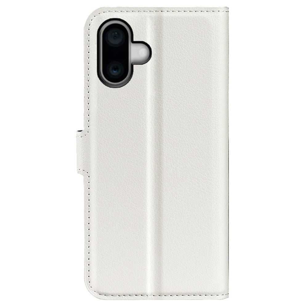 EIDERWOOD iPhone 16 Litchi Leather Flip Cover m. Lommebok - Hvit