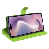 EIDERWOOD iPhone 16 Litchi Leather Flip Cover m. Lommebok - Grønn