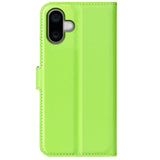 EIDERWOOD iPhone 16 Litchi Leather Flip Cover m. Lommebok - Grønn