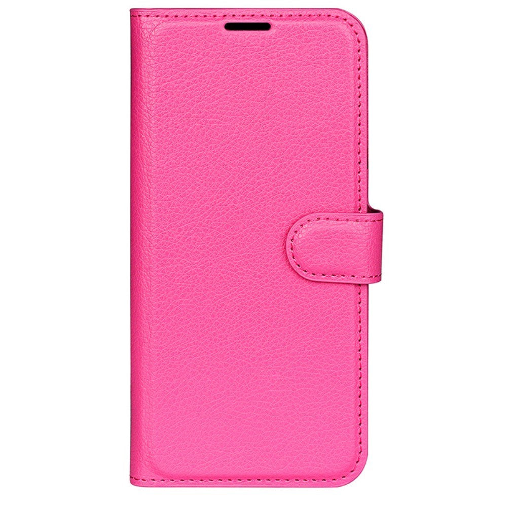 EIDERWOOD iPhone 16 Litchi Leather Flip Cover m. Lommebok - Rosa
