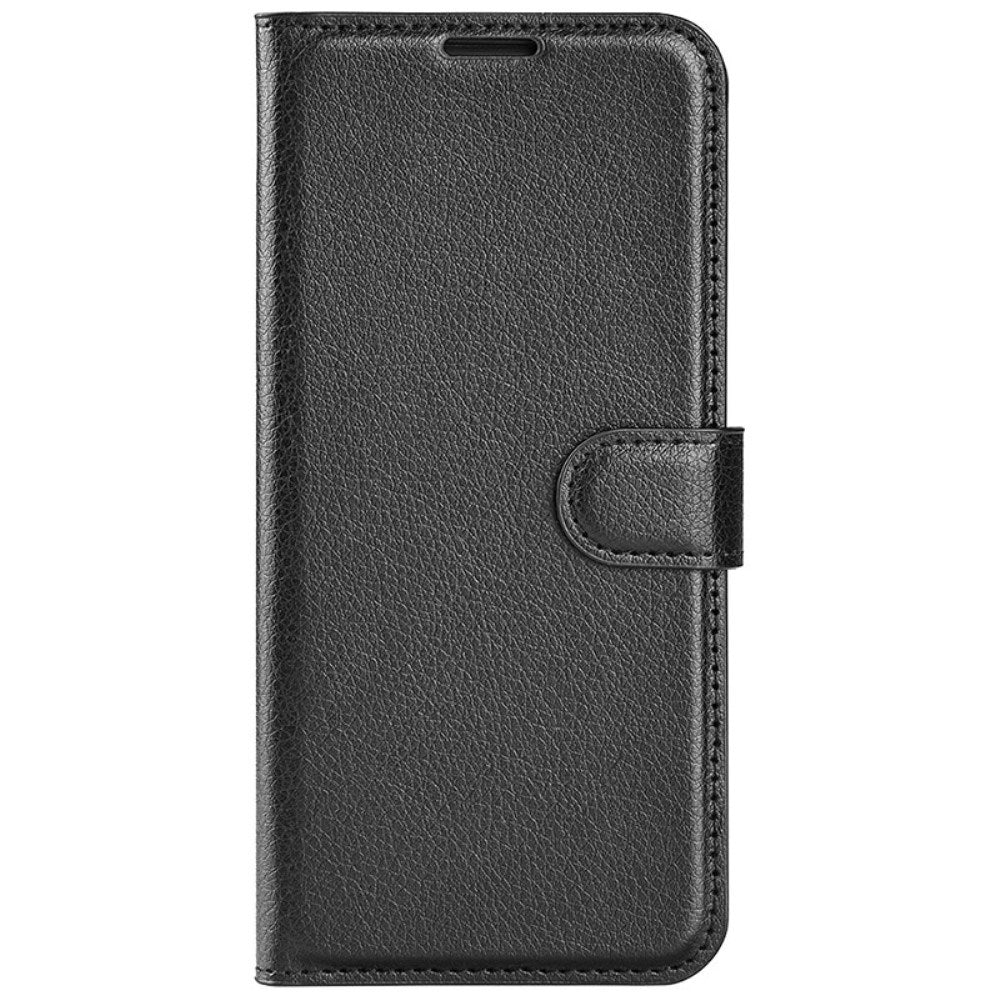EIDERWOOD iPhone 16 Litchi Leather Flip Cover m. Lommebok - Svart
