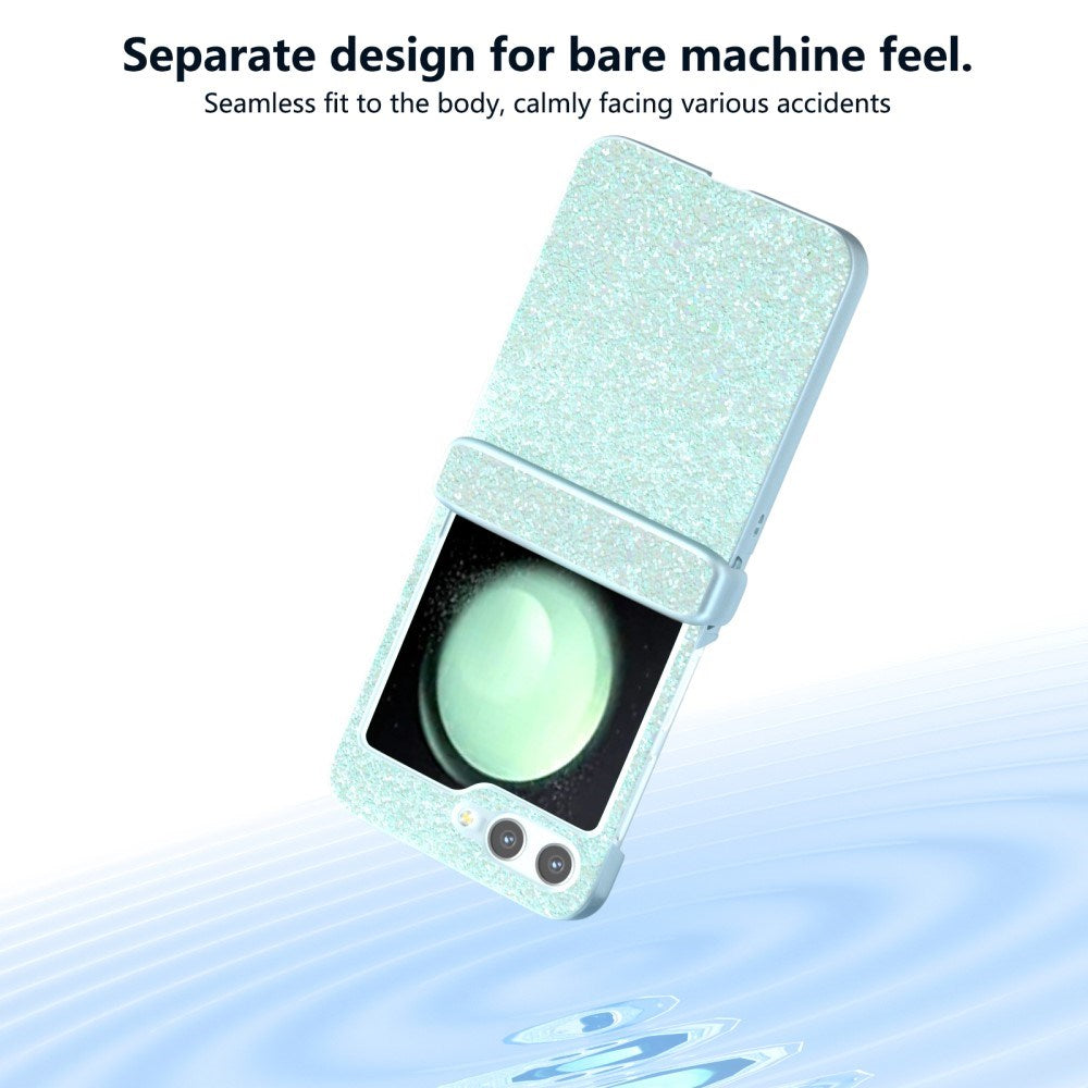 EIDERWOOD Samsung Galaxy Z Flip7 FE / Flip6 Læderbetrukket Glitrende Plastik Bagside Cover - Mint Grøn