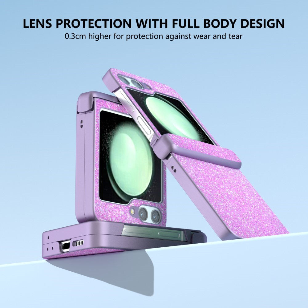 EIDERWOOD Samsung Galaxy Z Flip7 FE / Flip6 Læderbetrukket Glitrende Plastik Bagside Cover - Lilla