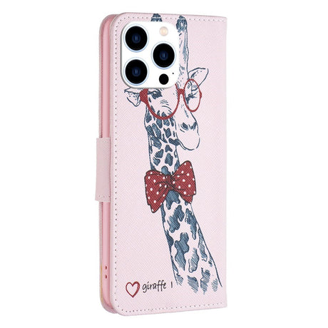 EIDERWOOD iPhone 16 Pro Leather Flip Cover m. Lommebok og stativfunksjon - Giraffe