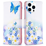EIDERWOOD iPhone 16 Pro Max Leather Flip Cover m. Lommebok- og stativfunksjon - Sommerfugl og blomster