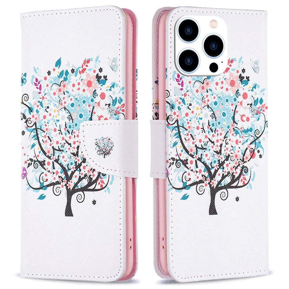 EIDERWOOD iPhone 16 Pro Max Leather Flip Cover m. Lommebok og stativfunksjon - Blomster Tre