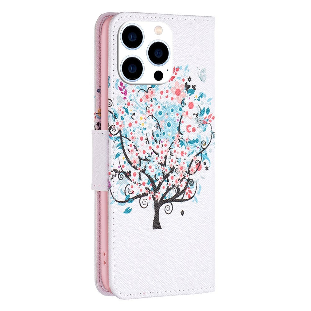 EIDERWOOD iPhone 16 Pro Max Leather Flip Cover m. Lommebok og stativfunksjon - Blomster Tre