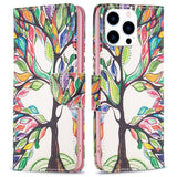 EIDERWOOD iPhone 16 Pro Max Leather Flip Cover m. Lommebok- og stativfunksjon - fargerikt tre