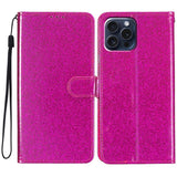 EIDERWOOD iPhone 16 Pro Leather Flip Cover m. Lommebok og stropp - Glitter - Rosa