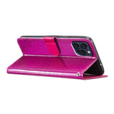 EIDERWOOD iPhone 16 Pro Leather Flip Cover m. Lommebok og stropp - Glitter - Rosa
