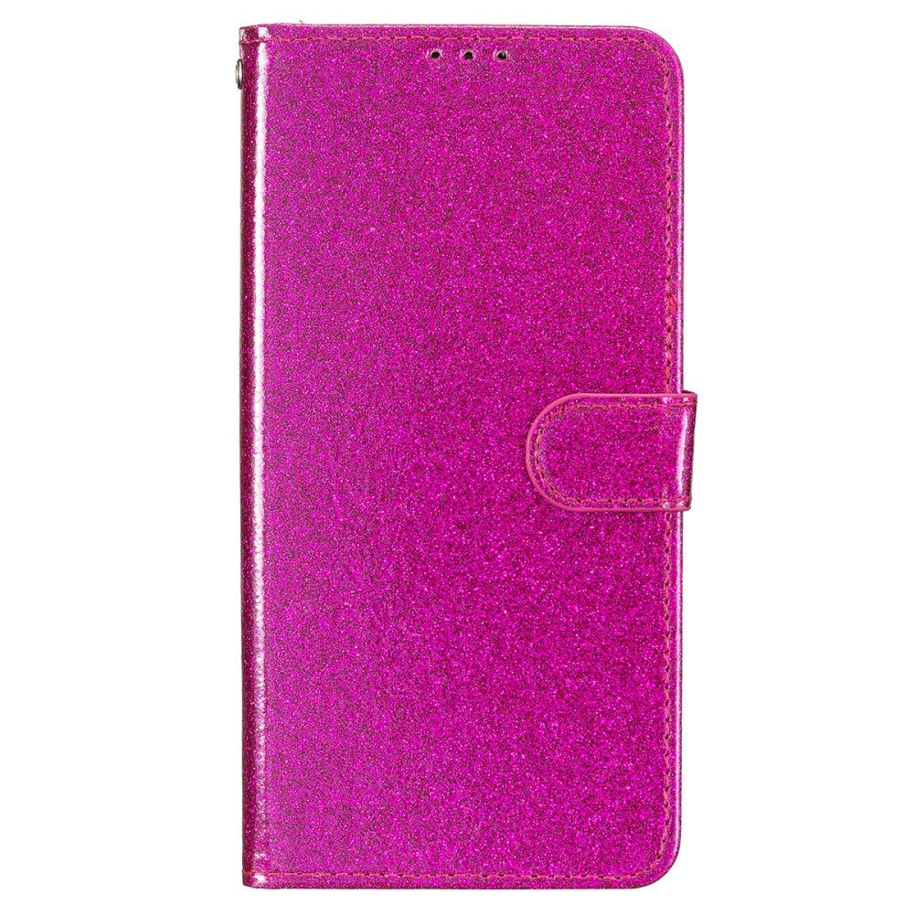 EIDERWOOD iPhone 16 Pro Leather Flip Cover m. Lommebok og stropp - Glitter - Rosa