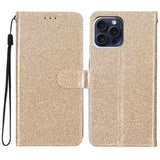 EIDERWOOD iPhone 16 Pro Leather Flip Cover m. Lommebok &amp; stropp - Glitter - Gull