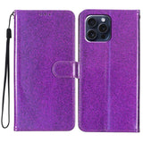 EIDERWOOD iPhone 16 Pro Leather Flip Cover m. Veske og stropp - Glitter - Lilla
