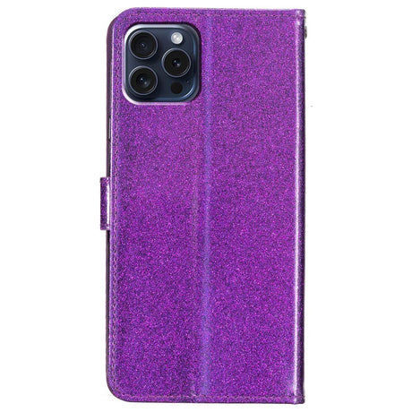 EIDERWOOD iPhone 16 Pro Leather Flip Cover m. Veske og stropp - Glitter - Lilla