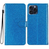 EIDERWOOD iPhone 16 Pro Leather Flip Cover m. Lommebok &amp; stropp - Glitter - Blå