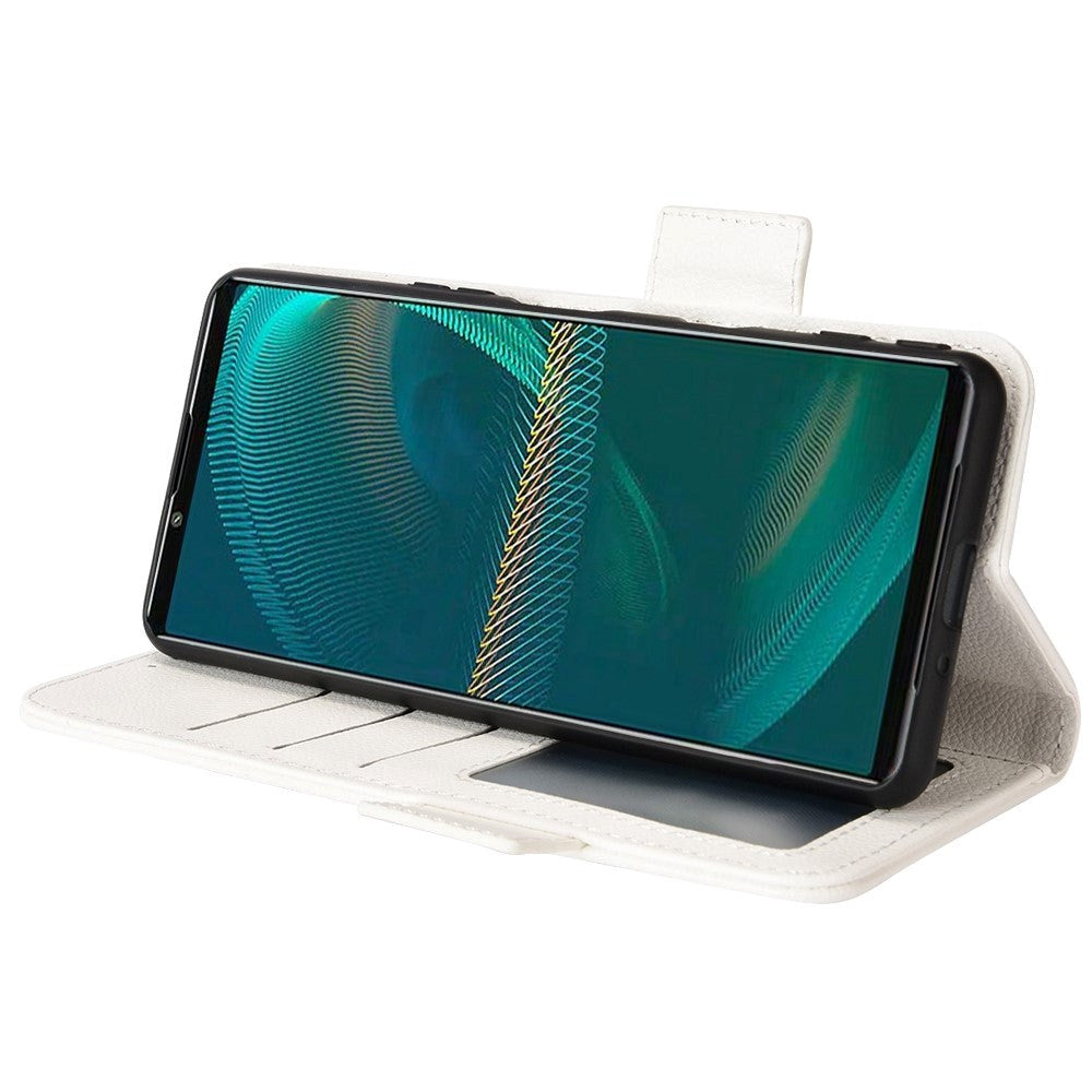 Sony Xperia 5 IV PU Litchi Leather Flip Cover m. Lommebok - Hvit