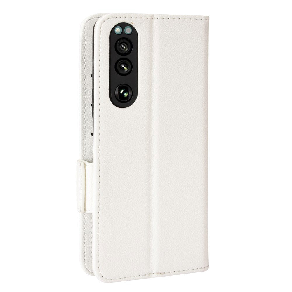 Sony Xperia 5 IV PU Litchi Leather Flip Cover m. Lommebok - Hvit