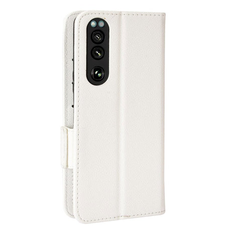 Sony Xperia 5 IV PU Litchi Leather Flip Cover m. Lommebok - Hvit
